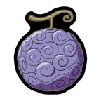 One Piece Formkissen ‘Gomu Gomu Teufelsfrucht’ ca. 35 x 32 cm: violette Frucht mit Wirbeln und geringeltem Stiel