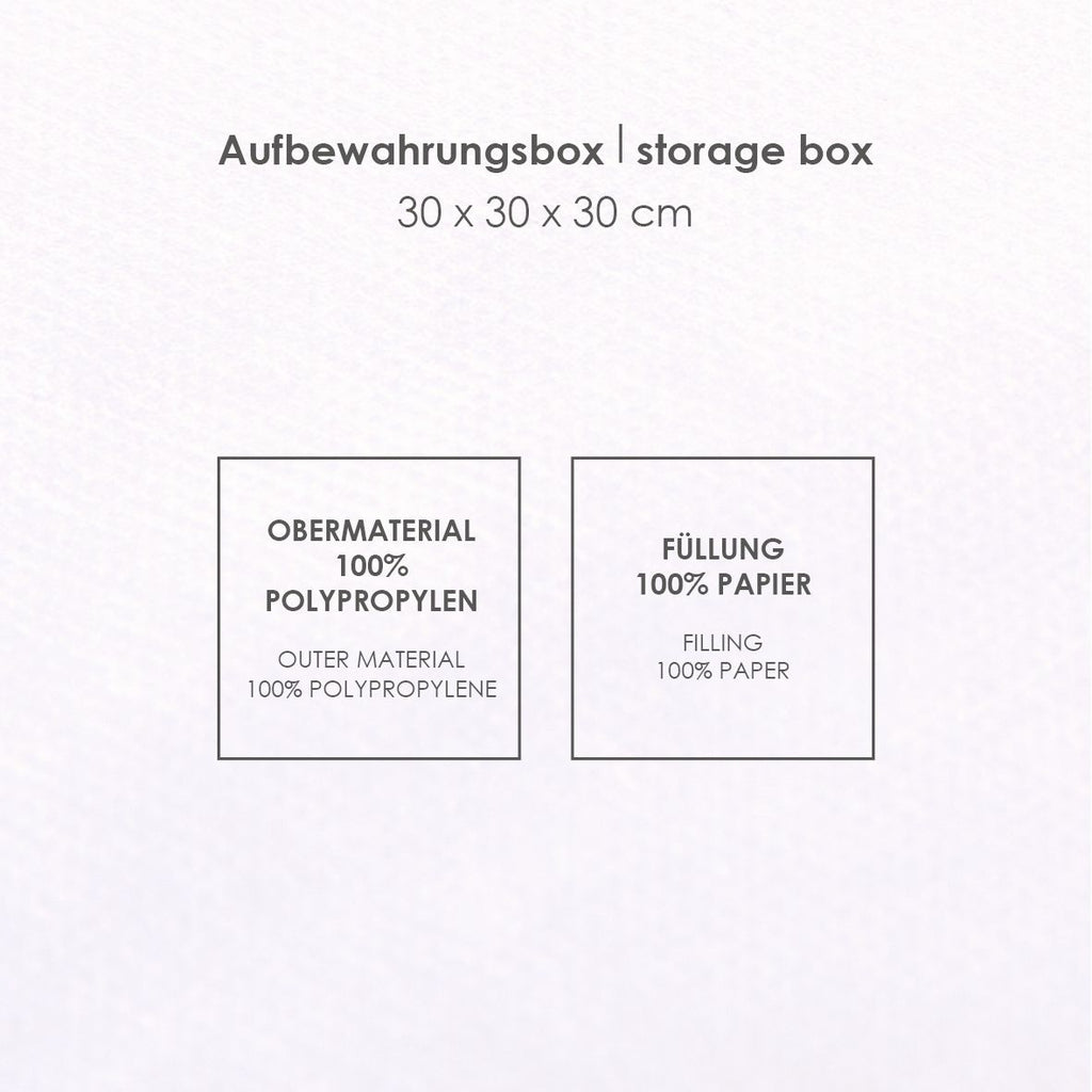 Infokarte: Aufbewahrungsbox 30 x 30 x 30 cm, Obermaterial 100 % Polypropylen, Füllung 100 % Papier