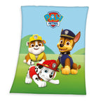 Paw Patrol Fleecedecke ‘Classic’ 130 x 160 cm mit Rubble, Chase und Marshall auf der Wiese und dem Paw-Patrol-Logo
