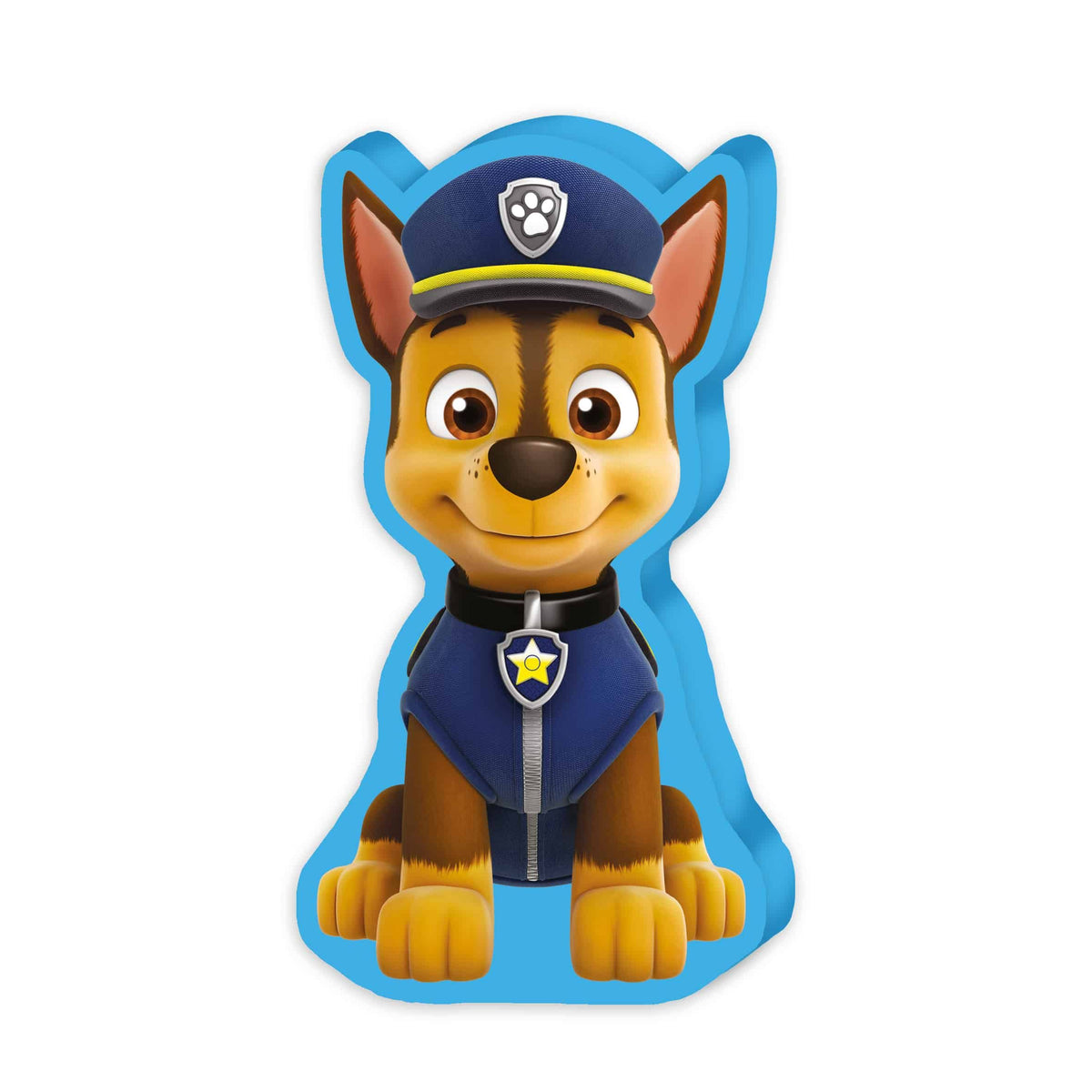 Paw Patrol Formkissen ‘Chase’ 35 x 20 cm in Konturform mit Polizeimütze und blauer Weste