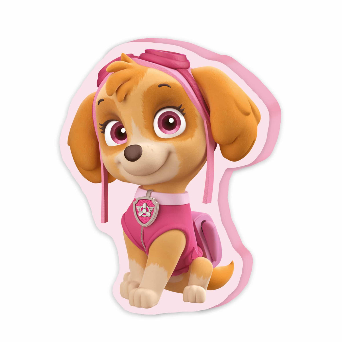 Paw Patrol Formkissen ‘Skye’ ca. 33 x 22,5 cm: Pilotin Skye mit rosa Fliegerhaube und Weste als Konturkissen