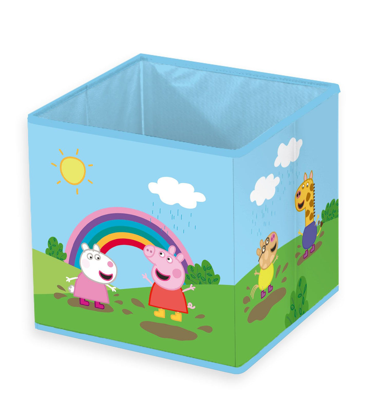 Peppa Wutz Aufbewahrungsbox ‘Friends’ mit Regenbogen, Peppa und Suzy Schaf in einer Matschpfütze