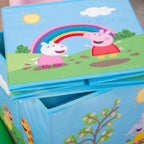 Nahaufnahme der gefalteten Peppa Wutz Aufbewahrungsbox mit Regenbogen