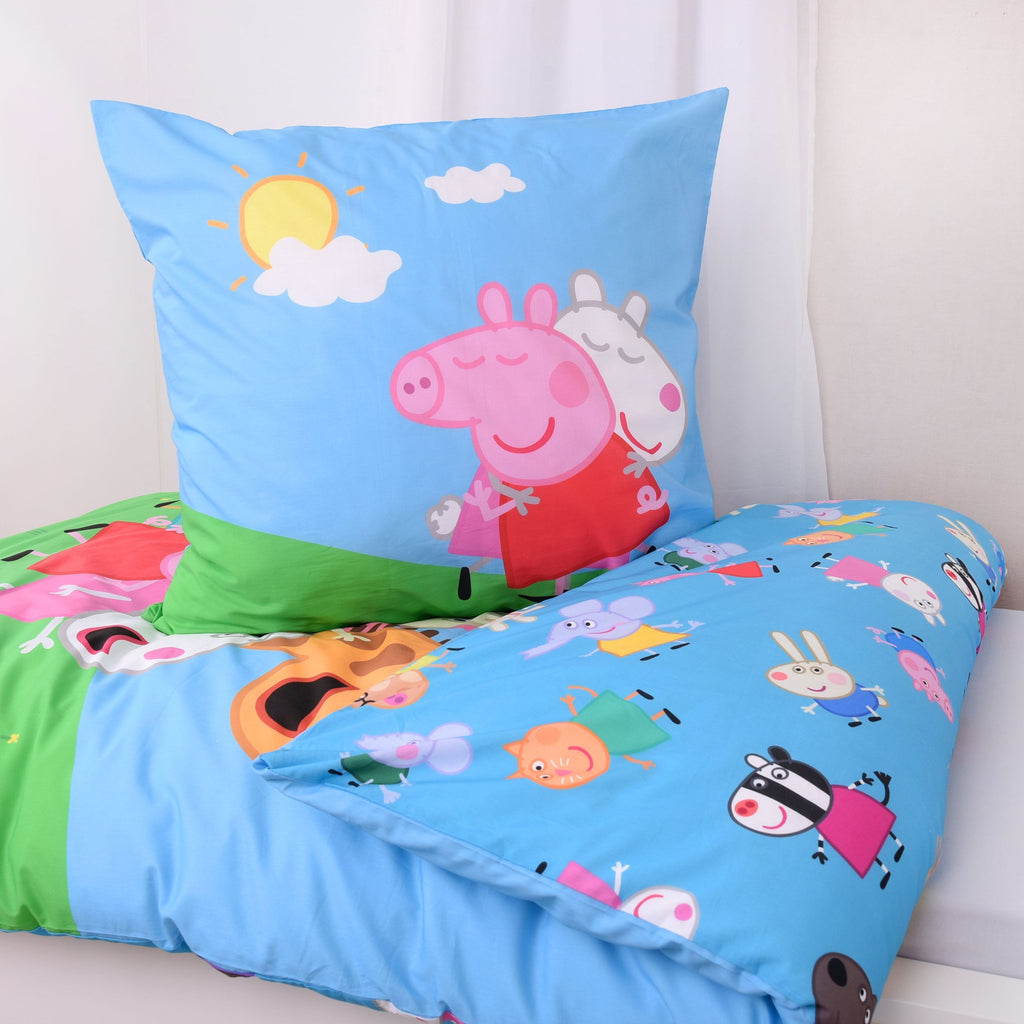 Kissen der Peppa Wutz Bettwäsche ‘Friends’ mit Peppa unter Sonne und Wolken