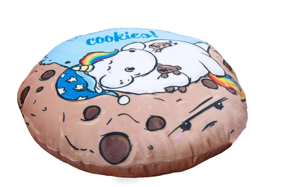 Formkissen ‘Dreaming of Cookies’ von der Seite mit dem grimmigen Gesicht des Kekses