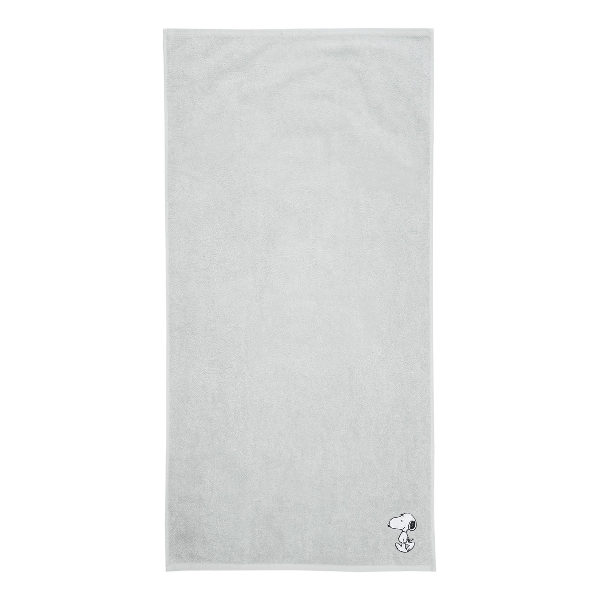 Snoopy Duschtuch ‘Soft Grey’ 70 x 140 cm in Hellgrau mit gesticktem Snoopy in der Ecke