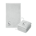 Snoopy Gästetuch-Set ‘Soft Grey’: vier hellgraue Gästetücher 30 x 50 cm mit gesticktem Snoopy