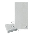 Snoopy Handtuch-Set ‘Soft Grey’: zwei hellgraue Handtücher 50 x 100 cm mit gesticktem Snoopy