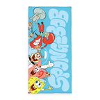 SpongeBob Badetuch ‘Fun’ 75 x 150 cm: SpongeBob, Patrick, Sandy, Thaddäus, Mr. Krabs, Plankton und Gary neben dem Schriftzug auf Hellblau