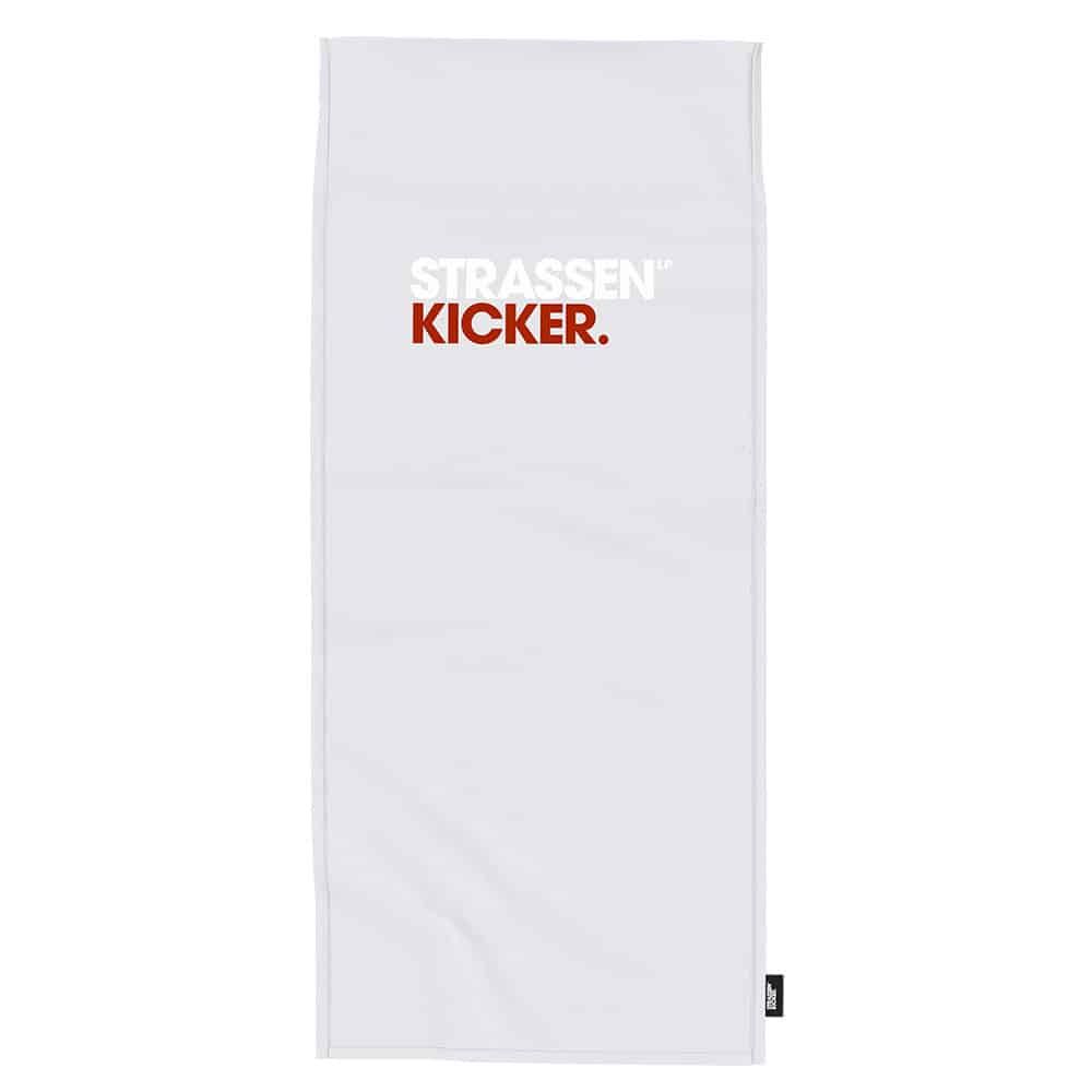 STRASSENKICKER Sport- und Fitnesstuch ‘Hellgrau’ 50 x 110 cm mit Schriftzug in Weiß und Rot