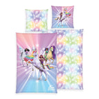 Unicorn Academy Bettwäsche-Set ‘Magic’ 135 x 200 cm: Bettbezug mit Sophia und Freundinnen auf Einhörnern, Wendeseite mit Regenbogen-Sternen, Kissen 80 x 80 cm