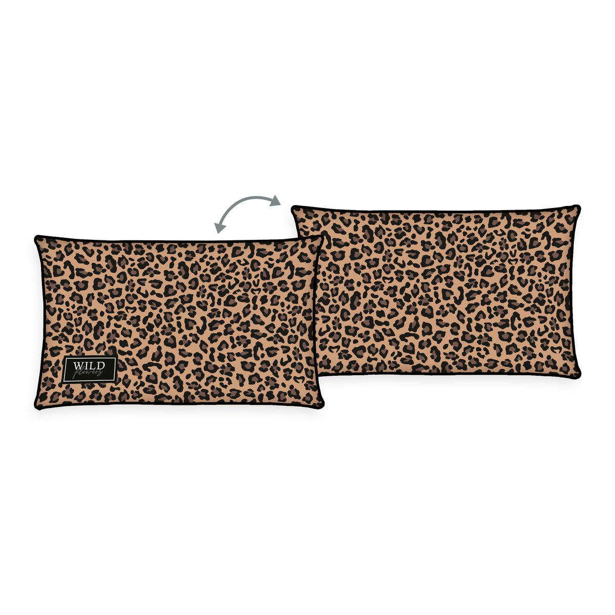 Wild Flowers Dekokissen ‘Leo’ 30 x 50 cm: Leoprint in Braun und Schwarz auf beiden Seiten, schwarze Kante