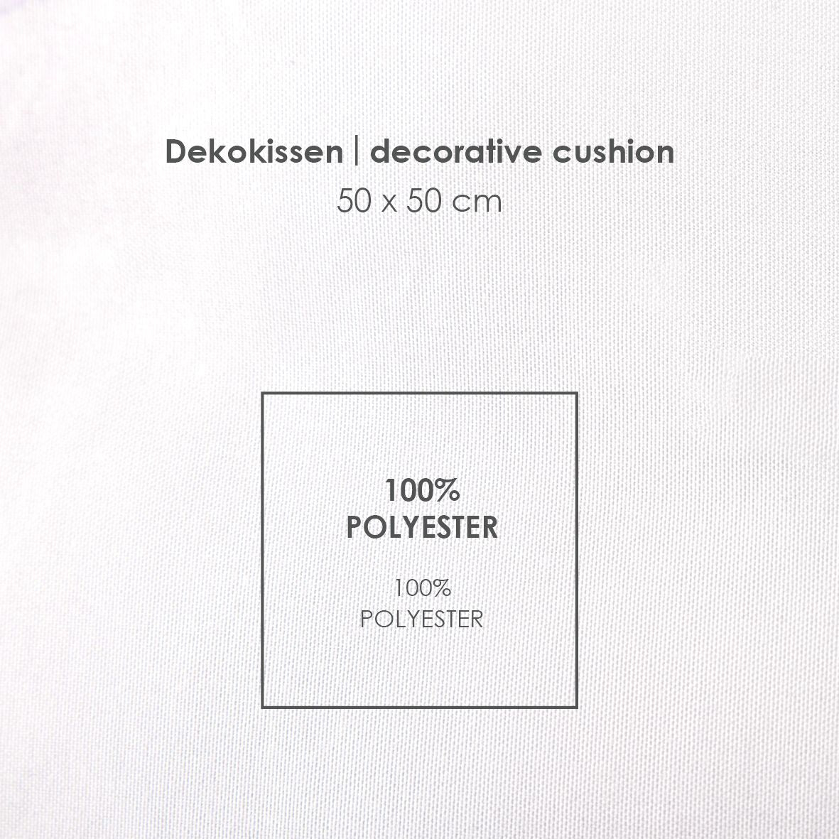 Infokarte: Dekokissen 50 x 50 cm aus 100 % Polyester