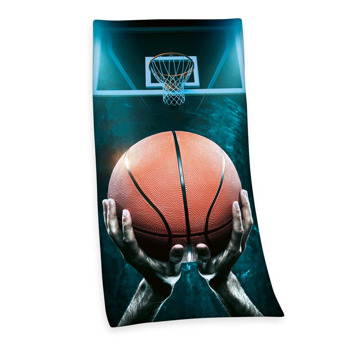 Young Collection Badetuch ‘Basketball’ 75 x 150 cm mit Basketball in den Händen und Korb