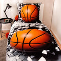Bettwäsche ‘3D Basketball’ auf einem Einzelbett, Ball bricht durch die Wand