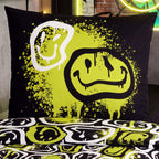 Kissen 80 x 80 cm mit gesprühtem Smiley in Neongelb auf Schwarz