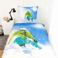 Bett mit der Young Collection Bettwäsche ‘Skifahrer’ und dem Skifahrer-Kissen