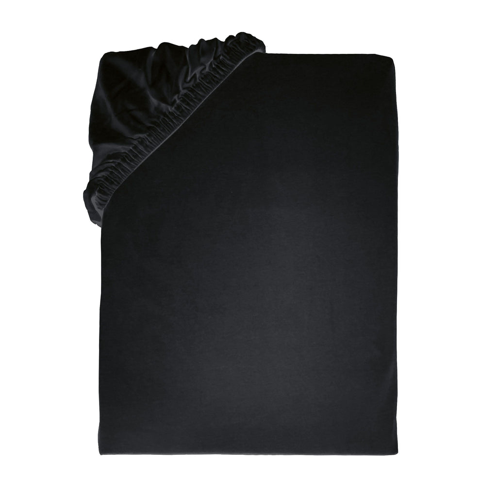 Jersey-Spannbettlaken in Schwarz aus 100 % Baumwolle mit Rundumgummizug